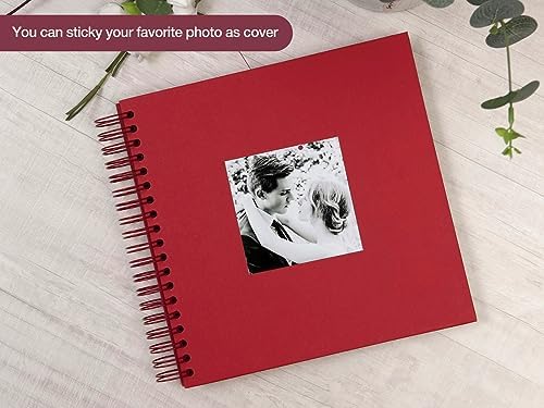 potricher 10 x 10 Inch DIY Scrapbook Photo Album 80 Pages, Red