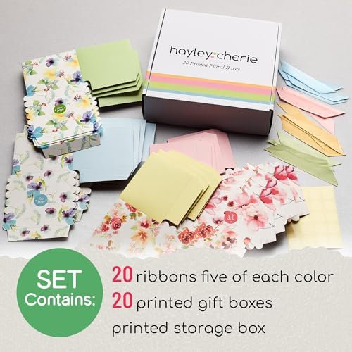 Small Floral Gift Boxes with Ribbons (20 Pack) Decorative Mini Treat Boxes