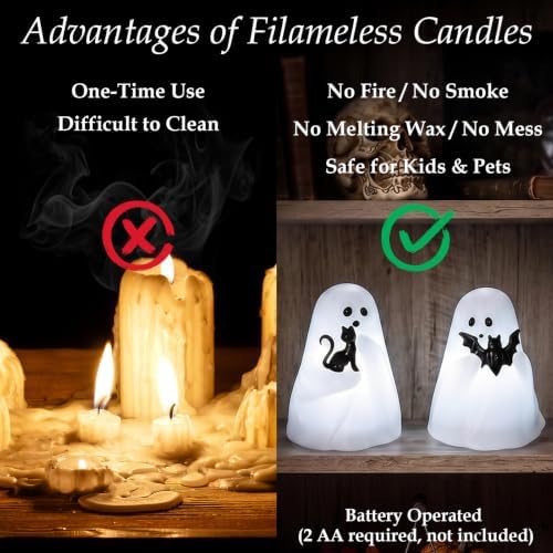 GenSwin Bat & Cat Ghost Halloween Ghost Flameless Candles with Timer