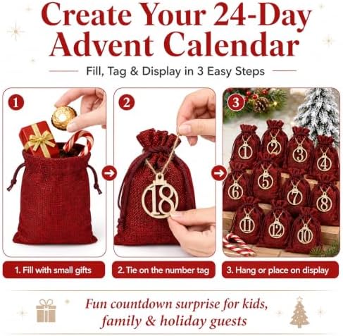 LIHAO 24 Days Advent Calendar 2026 Christmas Drawstring Gift Bag Pouches
