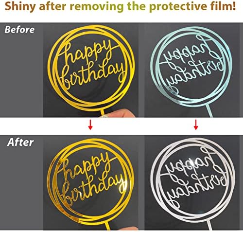 6-Pack Gold Cake Topper Set, Double-Sided Glitter, Acrylic Happy Birthday Cupcake Toppers, Birthday Decorations for Children or Adults.
