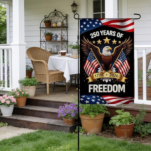 250th Anniversary USA Flag - 250 Years of Freedom 1776-2026 Merchandise Double Sided Garden Flag | Patriotic Banner 4th of July Decorations Accessories for Garden Yard Porch Patio Lawn Outdoor Outside Decor