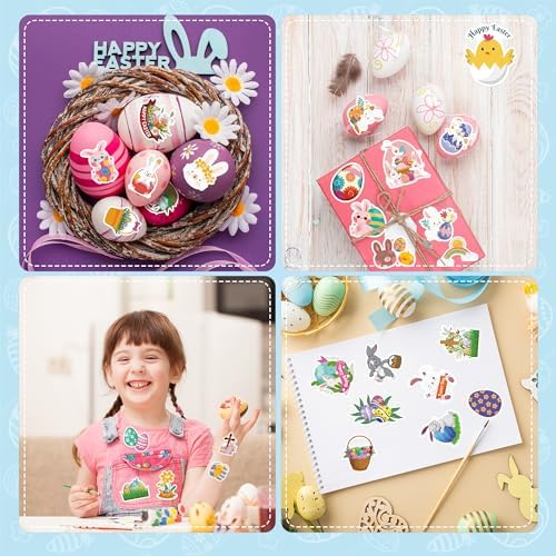 OHOME Easter Stickers for Kids - 240 PCS Easter Basket Stuffers for Boys Girls Teens Adults | Vinyl Egg Bunny Gifts Decorations Toys - Kids Easter Games Crafts Activities Party Favors
