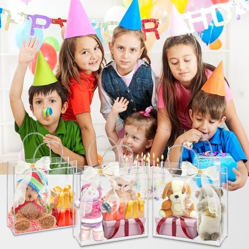 Ohuimrt 30 Pack 9.84" x 3.54" x 9.84" Clear Plastic Gift Bags with Handles