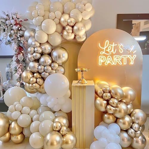 White Sand Balloon Arch Kit, 143Pcs Sand White cream beige Latex Balloon Garland kit, 18 12 10 5 Inch Different Size Balloons for Birthday Baby Shower Wedding Boho Party Decorations Supplies