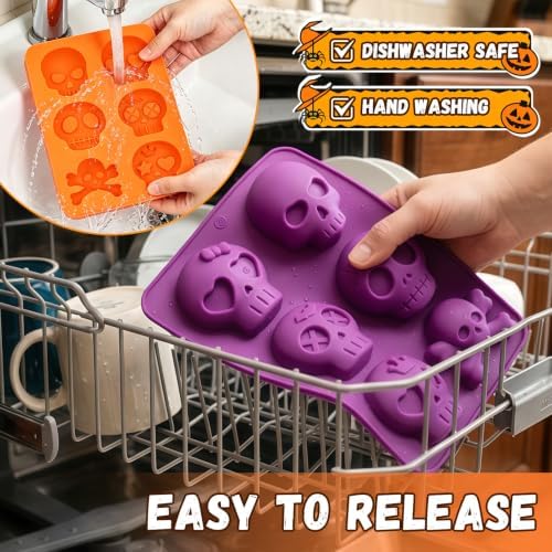 Halloween 2-Pack Skull Silicone Baking Molds Pan - 6-Cavity for Cakelet & Chocolate, BPA-Free Food Grade, Non-Stick Easy Release & Dishwasher Safe