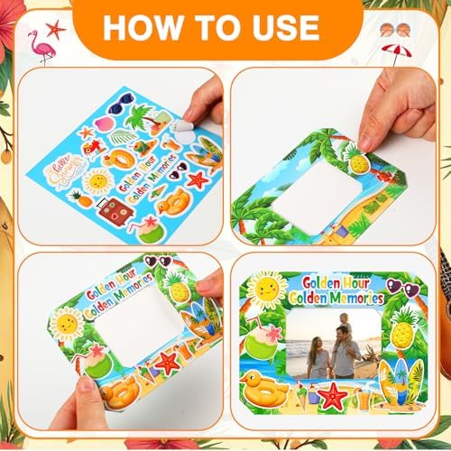Jetec 48 Sets Hawaiian Picture Frame Craft Kits with Stickers