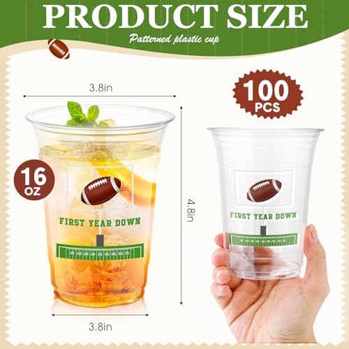 100 Pcs Bee Party Cups 16 oz, Brown, Green, Football
