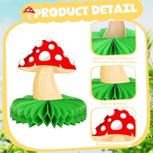 Faccito 9 Pcs Mushroom Party Decorations Mushroom Honeycomb Centerpieces Enchanted Forest Decorations Table Topper for Fairy Jungle Wonderland Baby Shower Garden Decor