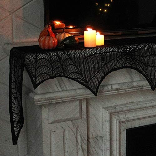 Lulu Home Halloween Fireplace Decorations, Fireplace Mantle Scarf Cover, Black Lace Spider Web for Door, Window and Flowerbeds Decoration, Halloween Party Supplies