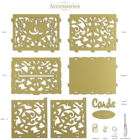 Jolik DIY Wedding Card Box with Lock, Large Money Box Holder with Card Sign for Wedding Reception, Gift Card & Envelope Storage, Anniversary & Birthday Party Decoration (Gold)
