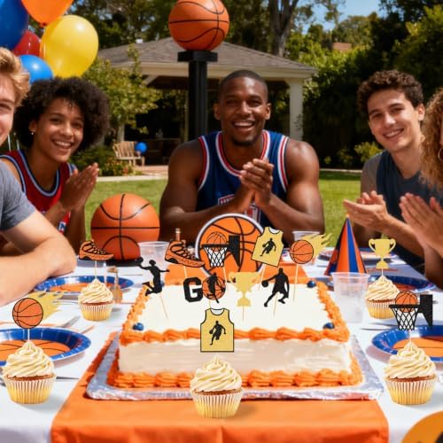 Hooqict 40Pcs Basketball Cupcake Toppers Basketball Birthday Party Cupcake Topper Cake Decorations for Kids Baby Shower Sports Theme Party Decorations Supplies