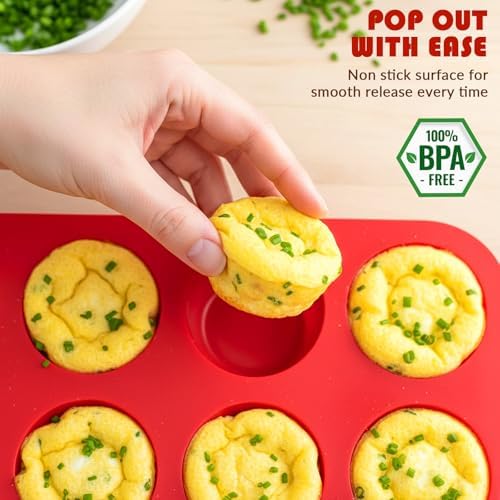 HKNMTT 2Pcs Silicone Muffin Pans for Baking 12Cups BPA-Free Egg Bites Mold
