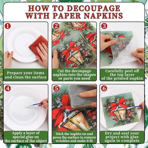 Gueevin 45 Pack Christmas Decoupage Napkins 15 Styles Vintage for DIY