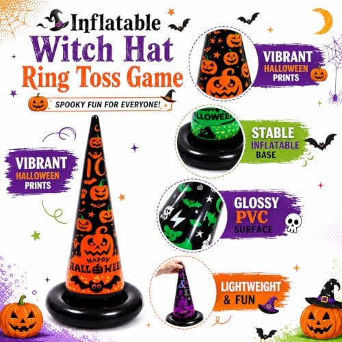 Halloween Party Games, Inflatable Witch Hat Ring Toss Games for Kids Adults Family Indoor Outdoor Toys & Decorations