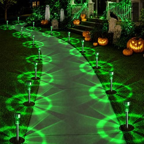 GIGALUMI Green Solar Pathway Lights, 20-Pack Outdoor Halloween Decor