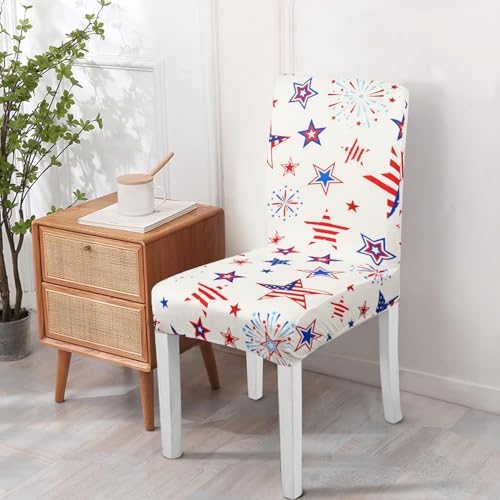 Independence Day Dining Room Chair Covers Set of 6,4th of July Fireworks Star Flag Dining Chair Cover,Stretchy Removable Washable Dining Chair Cover,Suitable for 4th of July Kitchen Dining Room Decor