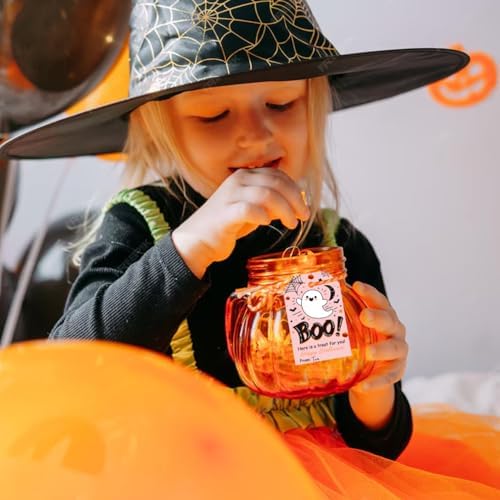 Aukolass 50Pcs Boo Gift Tags, Halloween Treat Tag (Pink Boo)