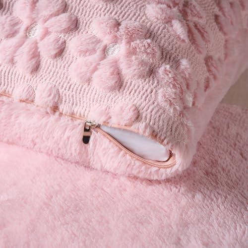 Softalker Spring Decorative Throw Pillow Covers 16 x 16 Inch Set of 2, Farmhouse Summer Floral Daisy Soft Faux Fur Cushion Covers, 3D Pillow Cases for Couch Bedroom Living Sofa Room Home Decor, Pink