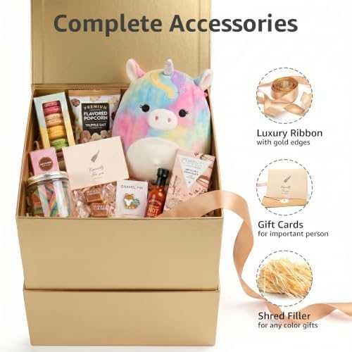 LIFELUM Gold Gift Box for Birthday with Magnetic Lid, 8.6"x8.6"x8.6"
