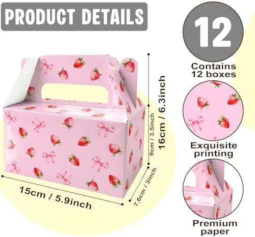 12 Pack Pink Strawberry Party Favor Boxes, Sweet Treat Boxes for Girls