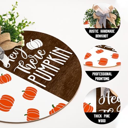Hey There Pumpkin Front Door Sign 12"x12" Welcome Fall Door Hanger Autumn Thanksgiving Sign Farmhouse Fall Decorations Hanging Porch Sign Rustic Autumn Outdoor Plaques Wall Art Sign for Home