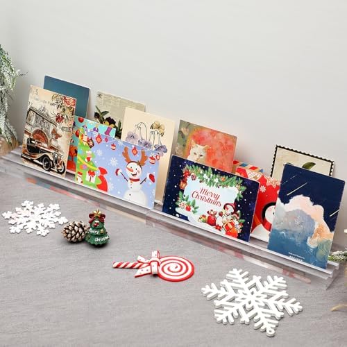 Cinnvoice 2 Pack Acrylic Card Display Holders Stand 11.8" Table Display Organizer for Christmas Greeting Cards Birthday Cards Photos Menus Table Number 3-slot Desktop Shelf Mantel Decor