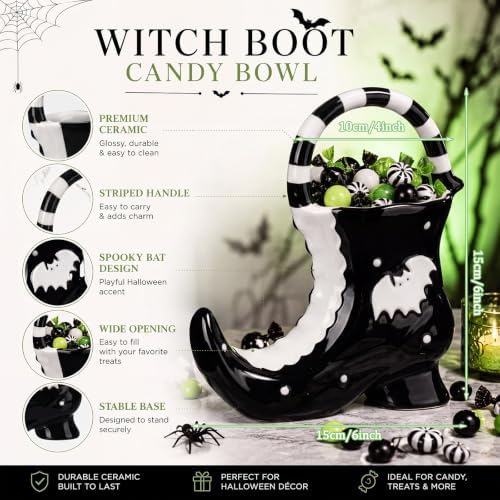 Reallnaive Halloween Candy Bowl Ceramic Witch Boot Halloween Table Decor