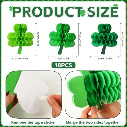 JULMELON 18Pcs St Patricks Day Hanging Decorations Honeycomb Shamrock