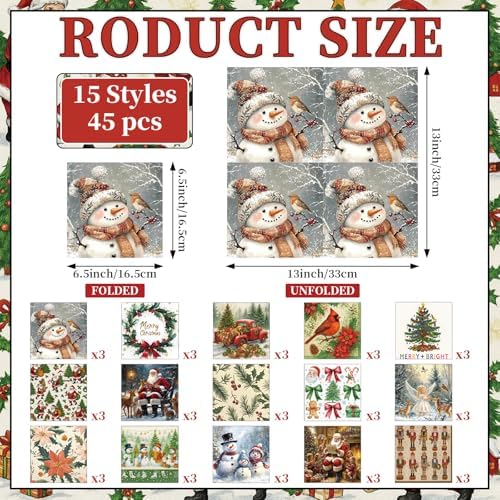 Gueevin 45 Pack Christmas Decoupage Napkins Vintage Holiday Craft Paper