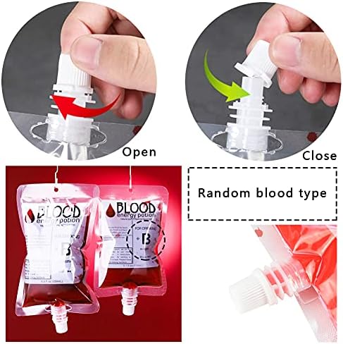 20 Pack Blood Bags for Drinks,8.5oz Anti-Leak Bags with Cap,Reusable Food Grade Bag,Decoration Cups for Halloween and Christmas
