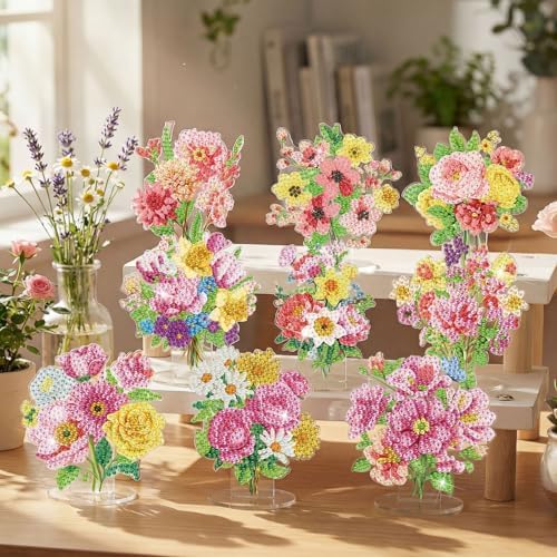 Kosiz 9 Pcs Wildflower Diamond Art Tabletop Decor Flower Diamond Art Kits