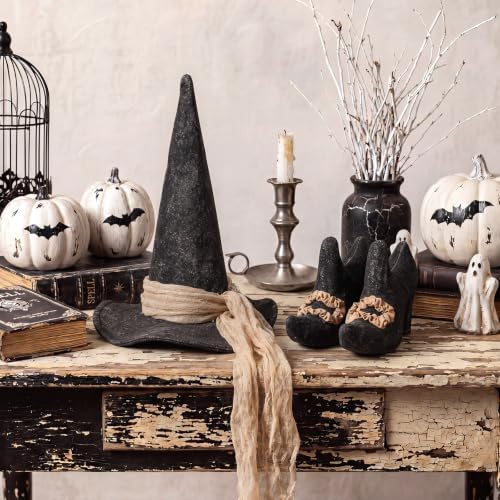 Chicingyou 2 Pcs Vintage Halloween Witch Hat Witch Shoes Table Centerpiece