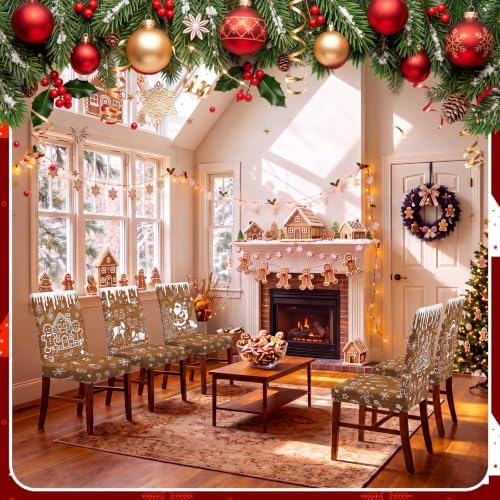 Moukeren 6 Pcs Christmas Chair Covers Gingerbread Dining Slipcovers