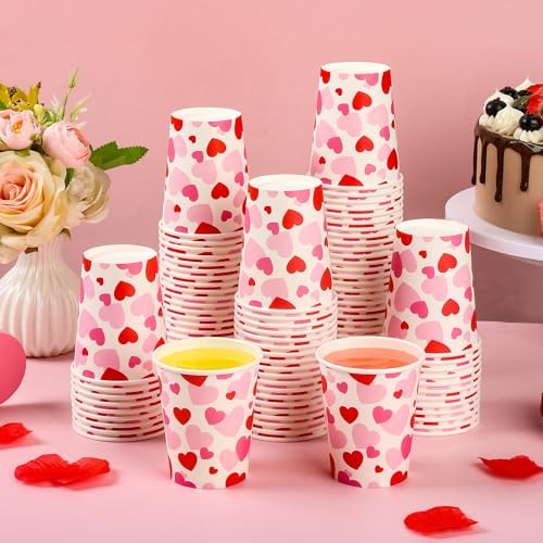100Pcs Red Pink Paper Cups Valentine's Day Disposable Party Cup