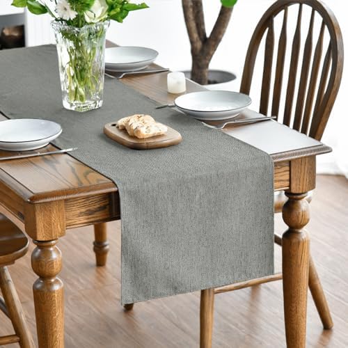Artoid Mode Light Grey Table Runner, Seasonal Washable Kitchen Dining Table Decoration for Home Party Decor 13x120 Inch