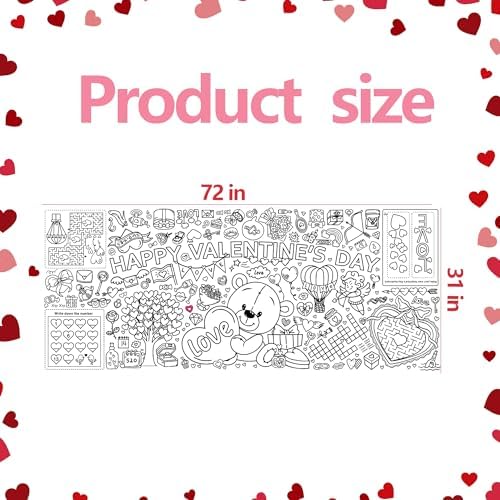 Giant Valentine's Day Coloring Tablecloth, Large Happy Valentine Coloring Poster for Home Birthday Party Supplies, 30x72 Inches