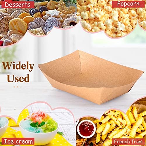 100 Pcs 5 lb Kraft Paper Food Trays Boats Bulk, Natural Wood