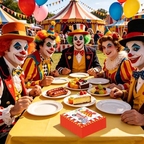 50 Pcs Carnival Paper Napkins 6.5 x 6.5 Inches, Circus Birthday Theme Disposable Luncheon Dinner Party Napkins Cocktail Napkin for Baby Shower Birthday Party Decorations (Carnival)