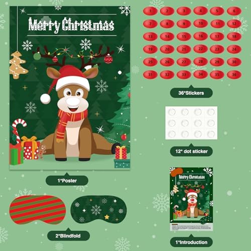 ASTARON Christmas Party Games for Kids, Pin the Hat on Reindeer
