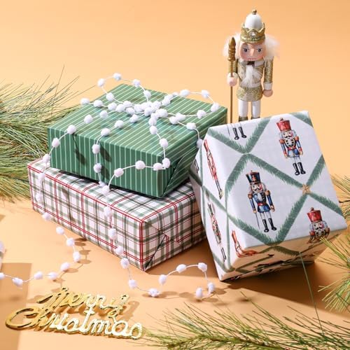 LaRibbons Reversible Plaid Christmas Wrapping Paper Set, Retro Nutcracker