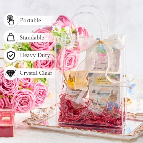 Ohuimrt 30 Pack 7.9" x 3.15" x 9.84" Clear Plastic Gift Bags with Handles