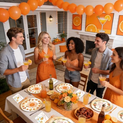 EUOYUFO 96Pcs Aperol Sprit Party Decorations Tableware Set Just A Spirity Older Paper Plates Napkins Forks Sprit Cocktail Birthday Bachelorette Bridal Shower Bar Theme Party Supplies Serve 24 Guests