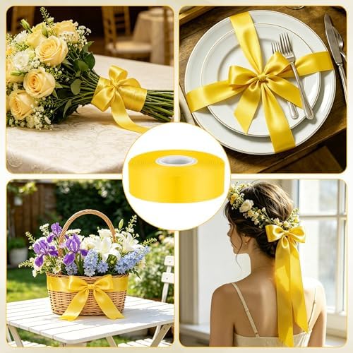 30Yards 1In Yellow Satin Ribbon for Flower Bouquet Wedding Birthday Party