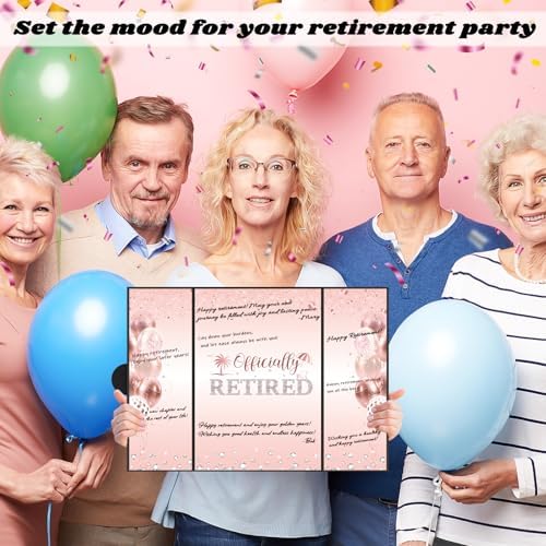 Retirement Party Decorations, Large Retird Card Signing Farewell Party Decorations Happy Retirement Guest Book Creative retirement Card for Men Women (Black Rose Gold)