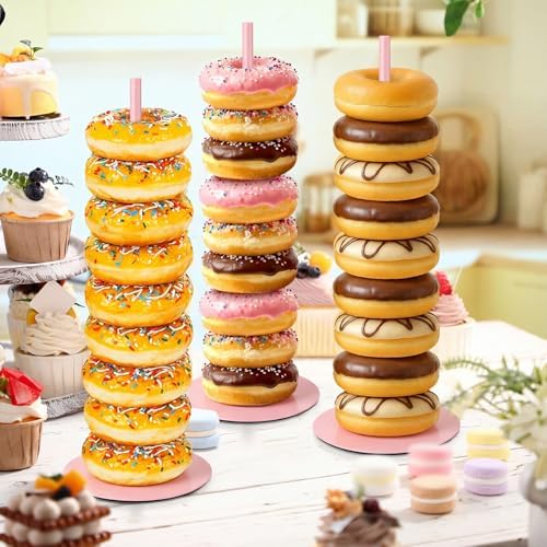 4 Pcs Metal Donut Display Stand Tower for Dessert Table, Pink