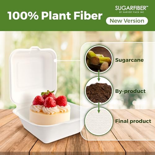 6X6 inch Compostable White Clamshell Take Out Food Containers with Lids