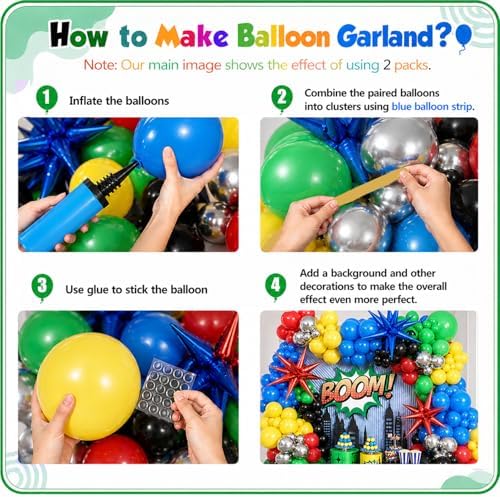 137Pcs Red Blue Yellow Green Black Balloon Arch Kit