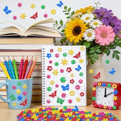 325Pcs Foam Stickers Glitter 3D Spring Foam Shape Sticker,Flower Butterfly