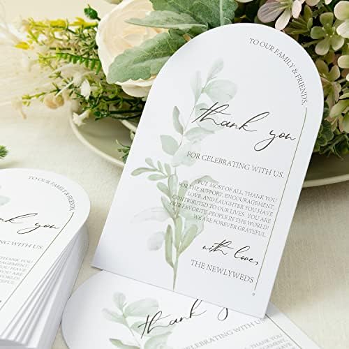 Crisky Arch Design Greenery Thank You Place Setting Cards, 100 Pcs, Chic and Elegant Wedding Table Centerpieces and Decorations, 4 x 6 inch